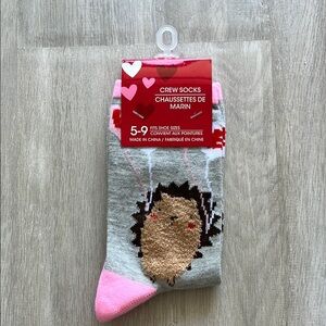 Gray and Pink Hedgehog Crew Socks